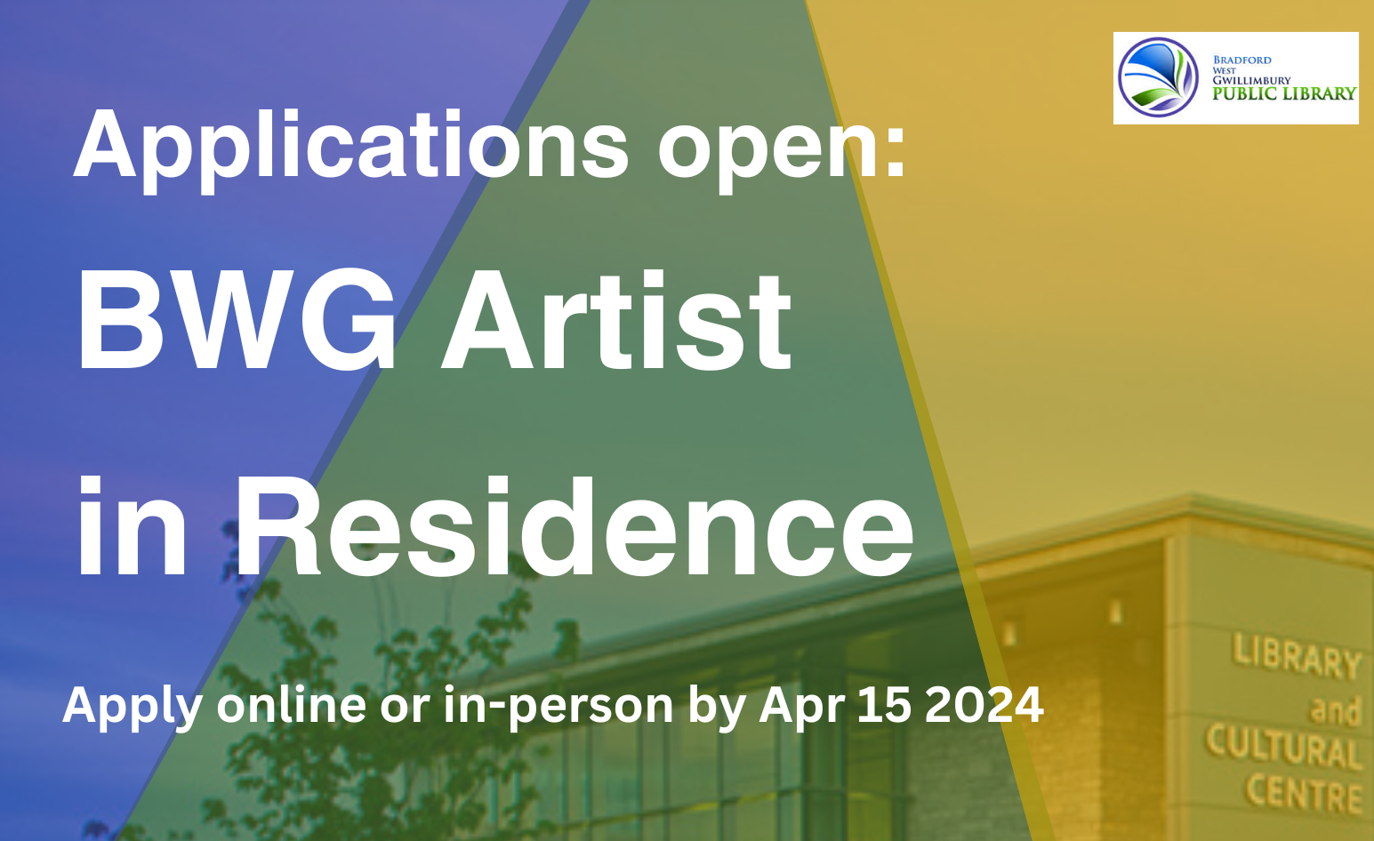 Applications open: BWG Artist in Residence. Apply online or in person by April 15, 2024. 